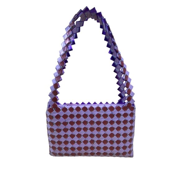 Handbags - Women’s Woven Plastic Purple & Red Candy Wrapper Strawberry Shoulder Bag